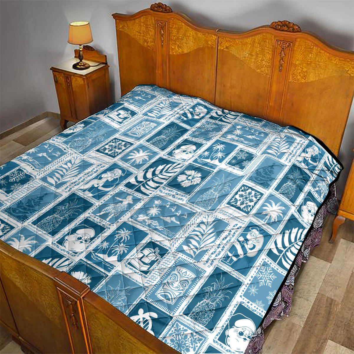 Hawaii Christmas Retro Patchwork Quilt Aquamarine - Wonder Print Shop