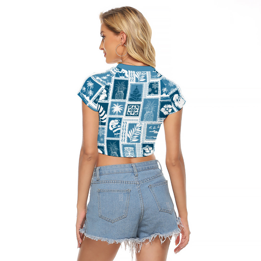 Hawaii Christmas Retro Patchwork Raglan Cropped T Shirt Aquamarine - Wonder Print Shop