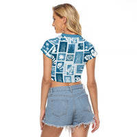 Hawaii Christmas Retro Patchwork Raglan Cropped T Shirt Aquamarine - Wonder Print Shop