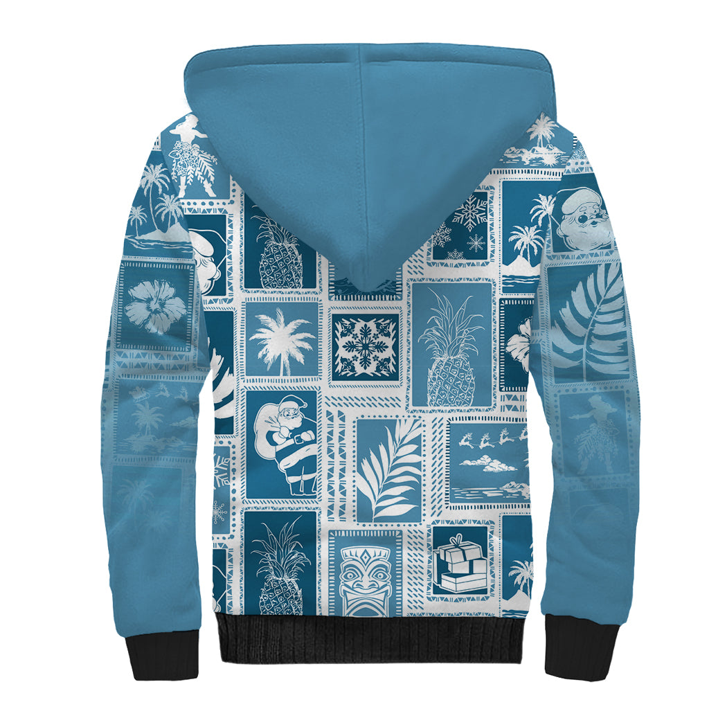 Hawaii Christmas Retro Patchwork Sherpa Hoodie Aquamarine - Wonder Print Shop