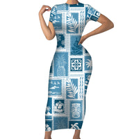 Hawaii Christmas Retro Patchwork Short Sleeve Bodycon Dress Aquamarine - Wonder Print Shop