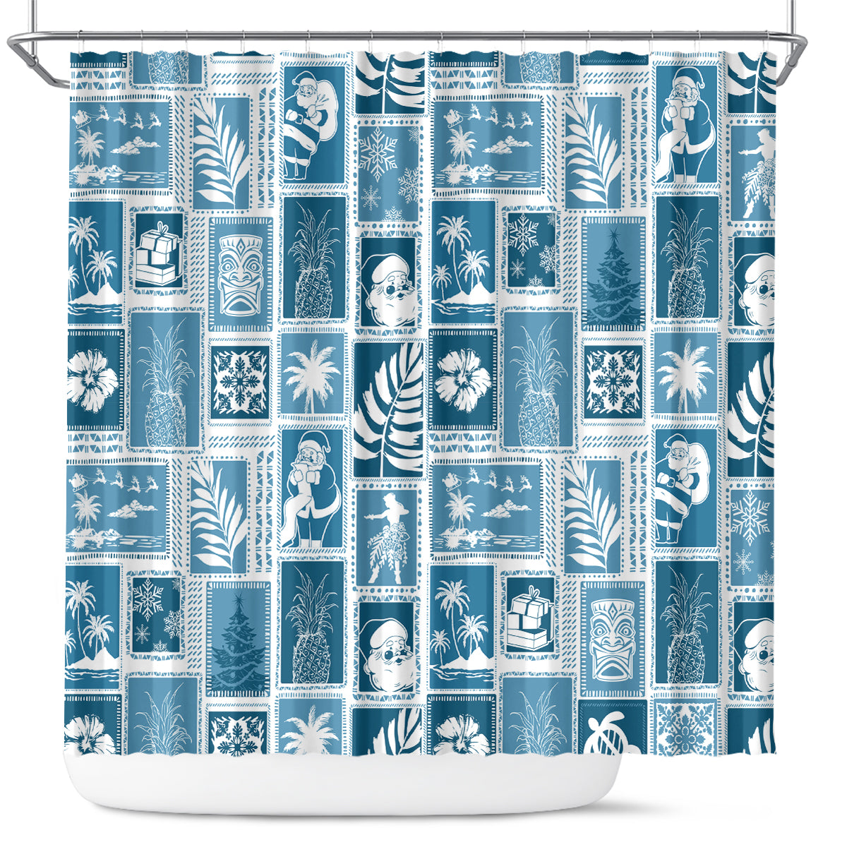 hawaii-christmas-retro-patchwork-shower-curtain-aquamarine