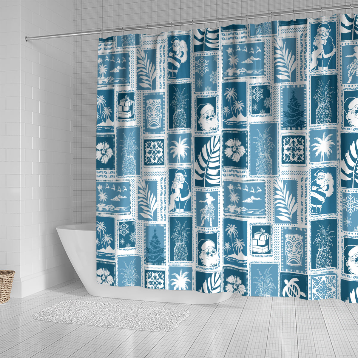 hawaii-christmas-retro-patchwork-shower-curtain-aquamarine