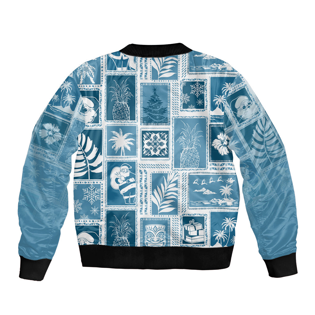 Hawaii Christmas Retro Patchwork Sleeve Zip Bomber Jacket Aquamarine - Wonder Print Shop