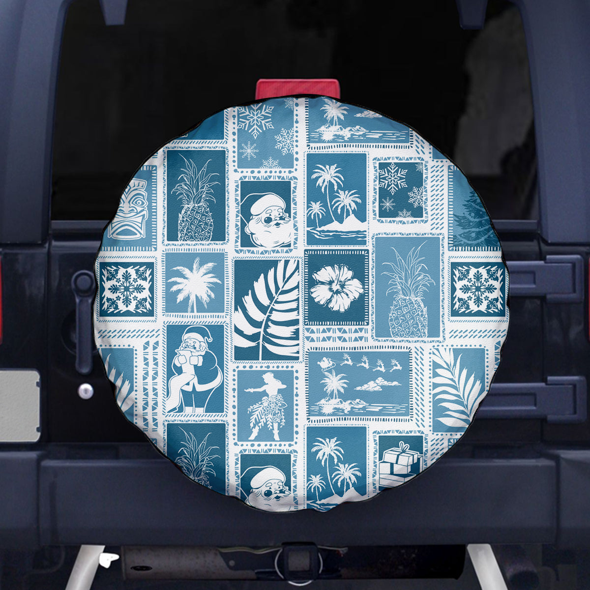 Hawaii Christmas Retro Patchwork Spare Tire Cover Aquamarine - Wonder Print Shop