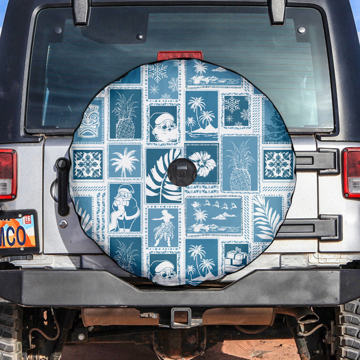Hawaii Christmas Retro Patchwork Spare Tire Cover Aquamarine - Wonder Print Shop