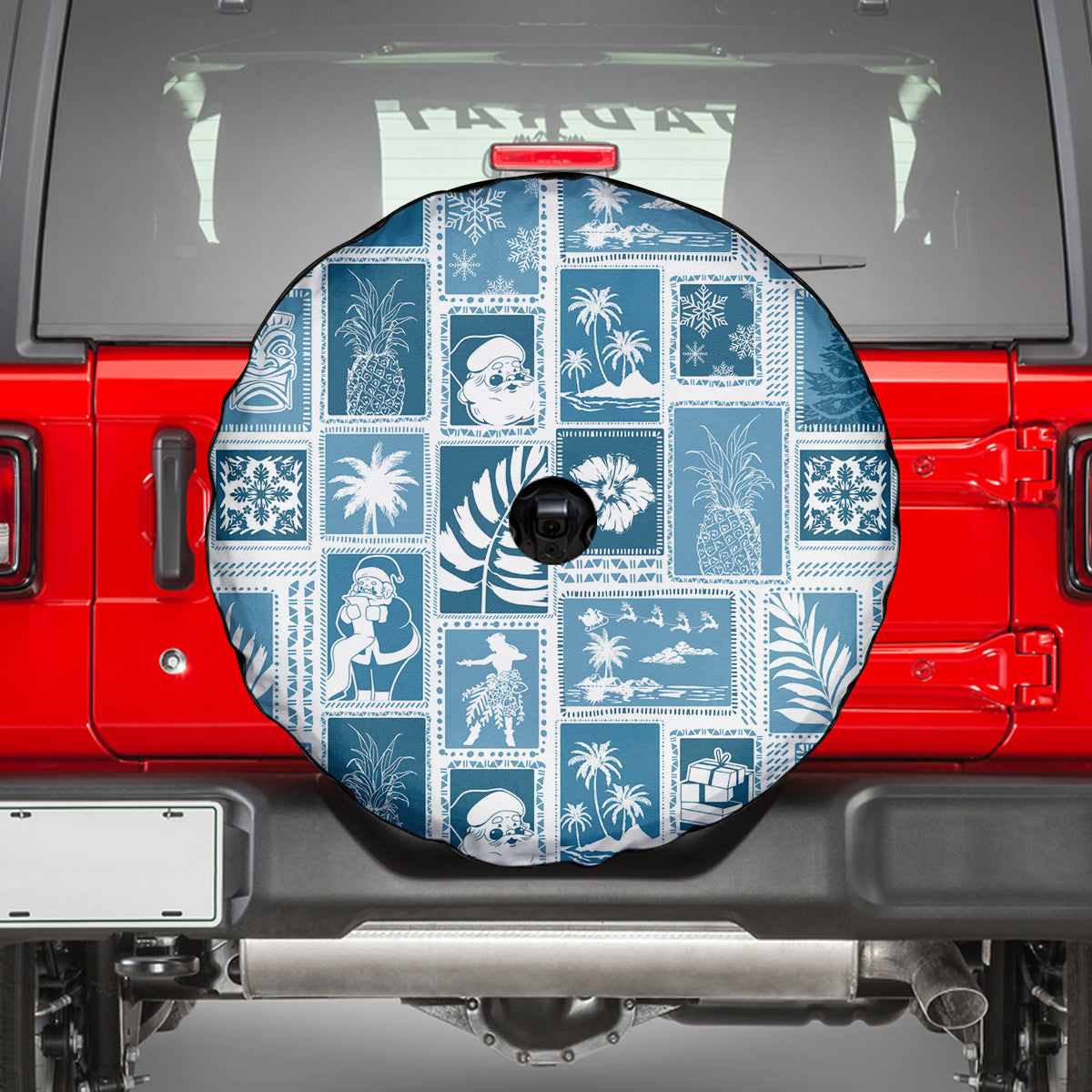 Hawaii Christmas Retro Patchwork Spare Tire Cover Aquamarine - Wonder Print Shop