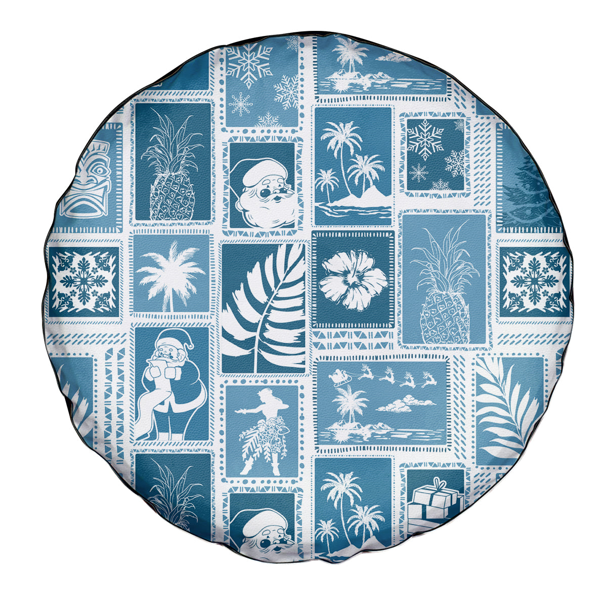Hawaii Christmas Retro Patchwork Spare Tire Cover Aquamarine - Wonder Print Shop