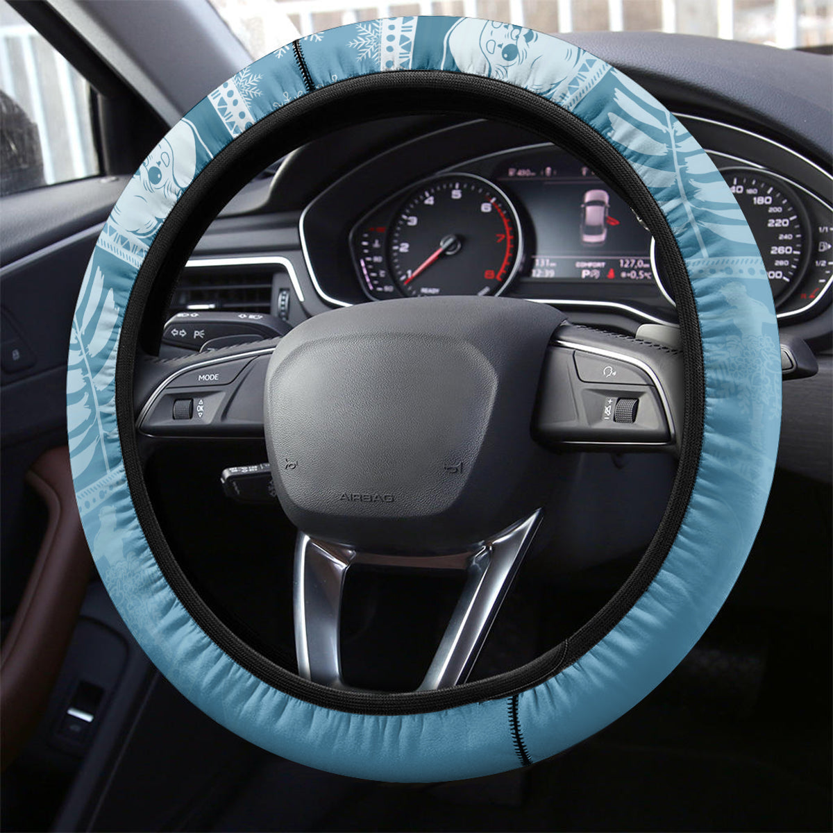 Hawaii Christmas Retro Patchwork Steering Wheel Cover Aquamarine - Wonder Print Shop