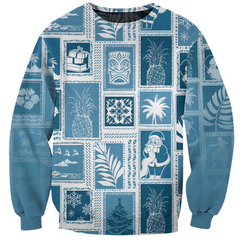 Hawaii Christmas Retro Patchwork Sweatshirt Aquamarine - Wonder Print Shop