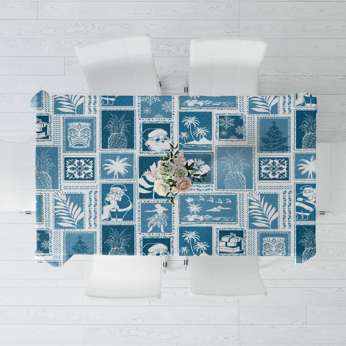 Hawaii Christmas Retro Patchwork Tablecloth Aquamarine - Wonder Print Shop