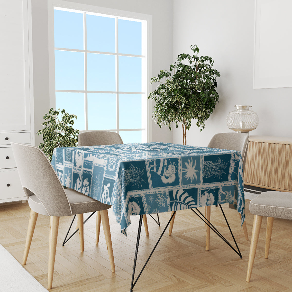 Hawaii Christmas Retro Patchwork Tablecloth Aquamarine - Wonder Print Shop
