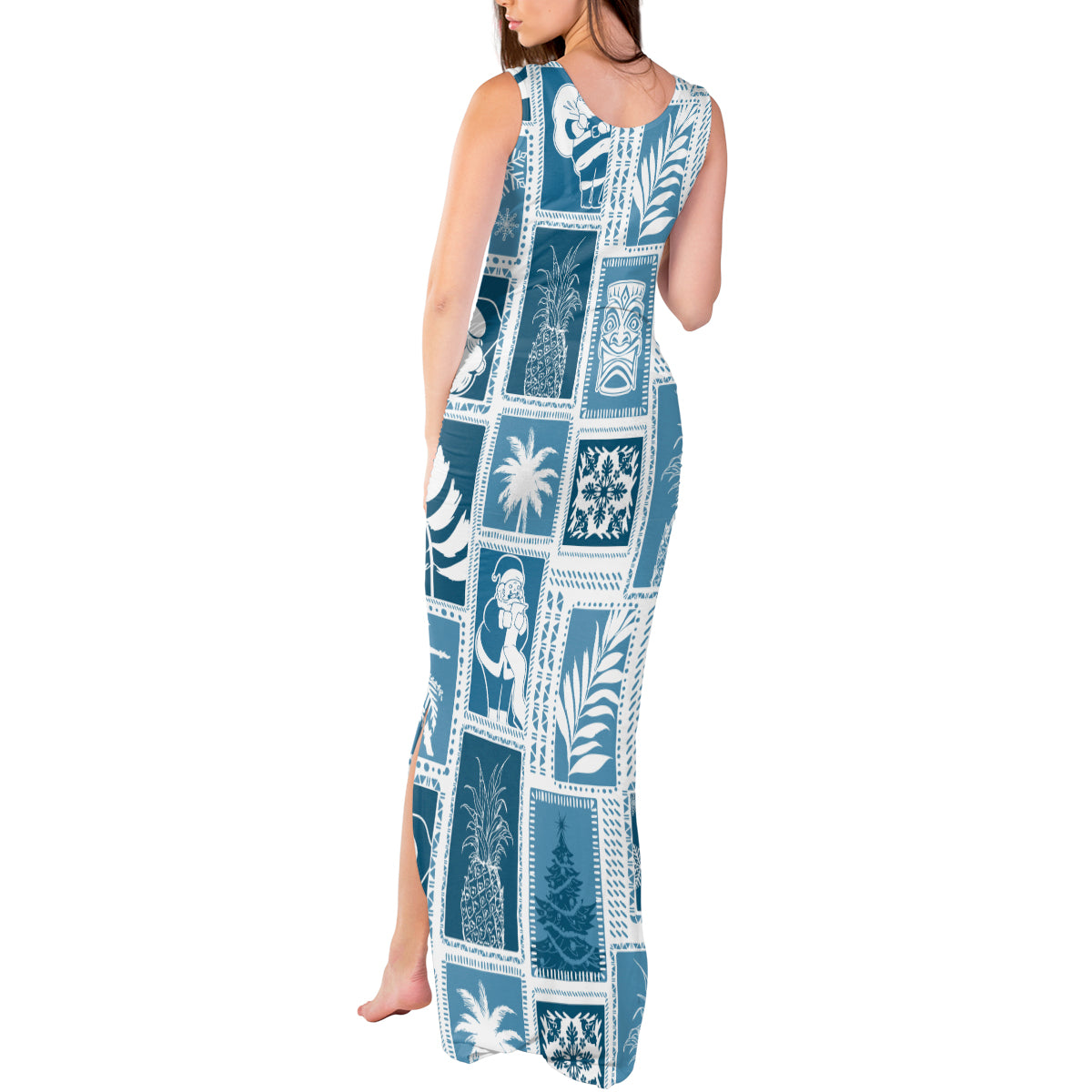 Hawaii Christmas Retro Patchwork Tank Maxi Dress Aquamarine - Wonder Print Shop