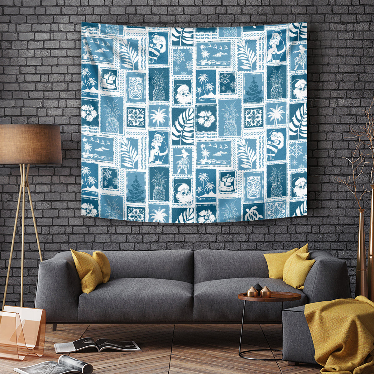 Hawaii Christmas Retro Patchwork Tapestry Aquamarine - Wonder Print Shop