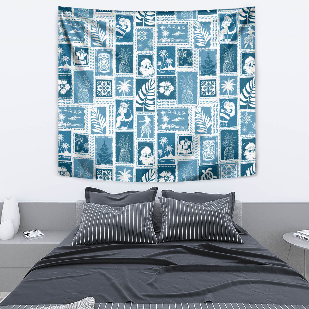 Hawaii Christmas Retro Patchwork Tapestry Aquamarine - Wonder Print Shop