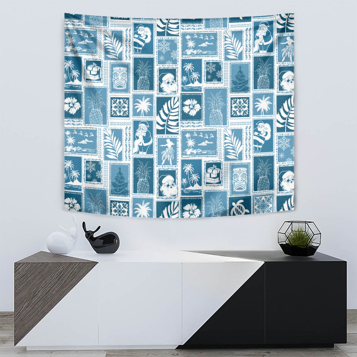 Hawaii Christmas Retro Patchwork Tapestry Aquamarine - Wonder Print Shop