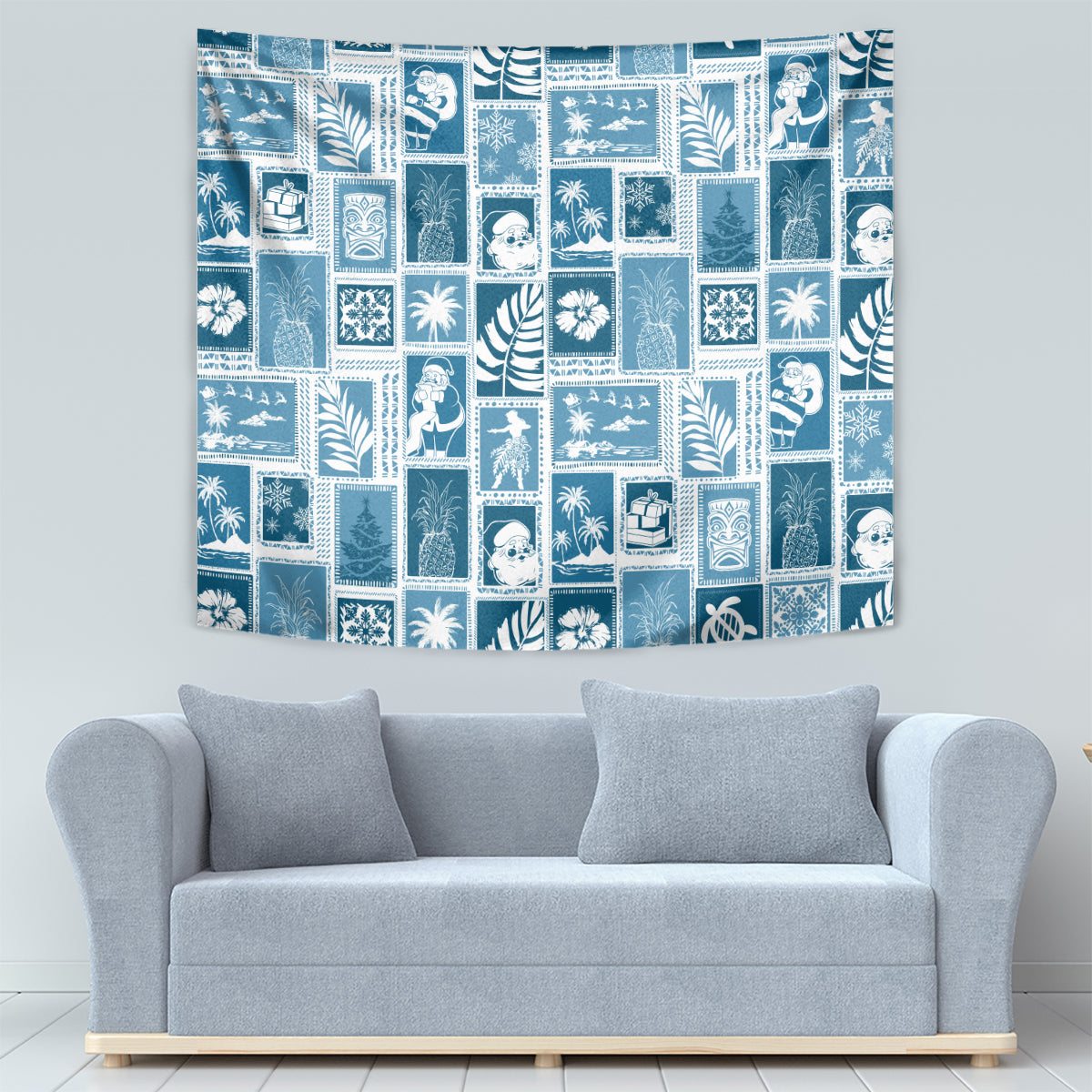 Hawaii Christmas Retro Patchwork Tapestry Aquamarine - Wonder Print Shop