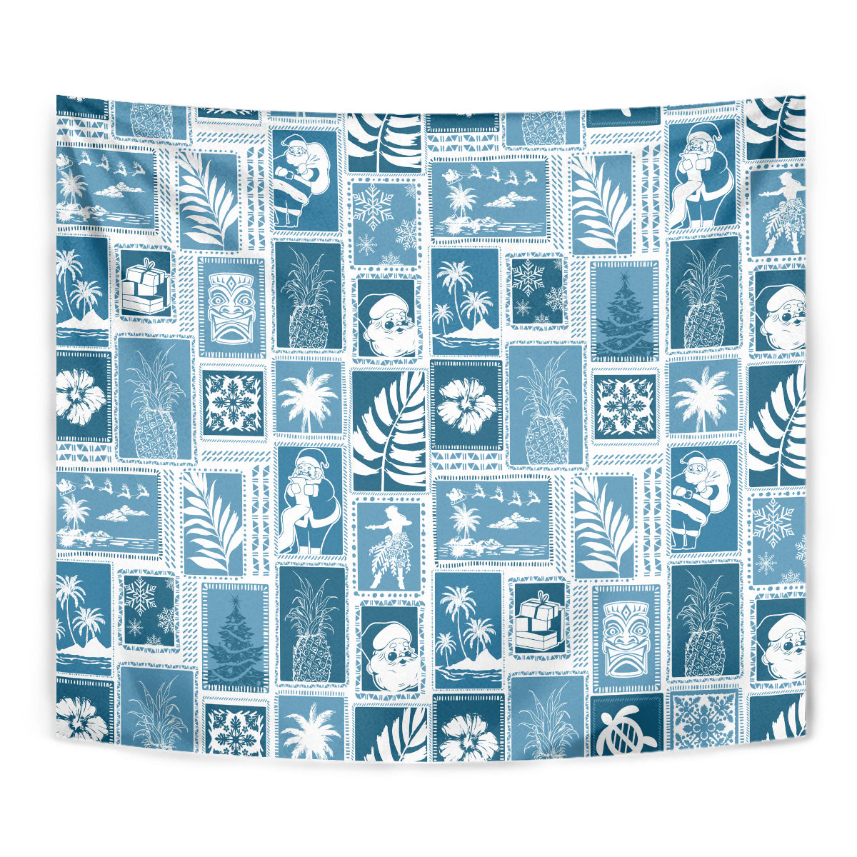 Hawaii Christmas Retro Patchwork Tapestry Aquamarine - Wonder Print Shop