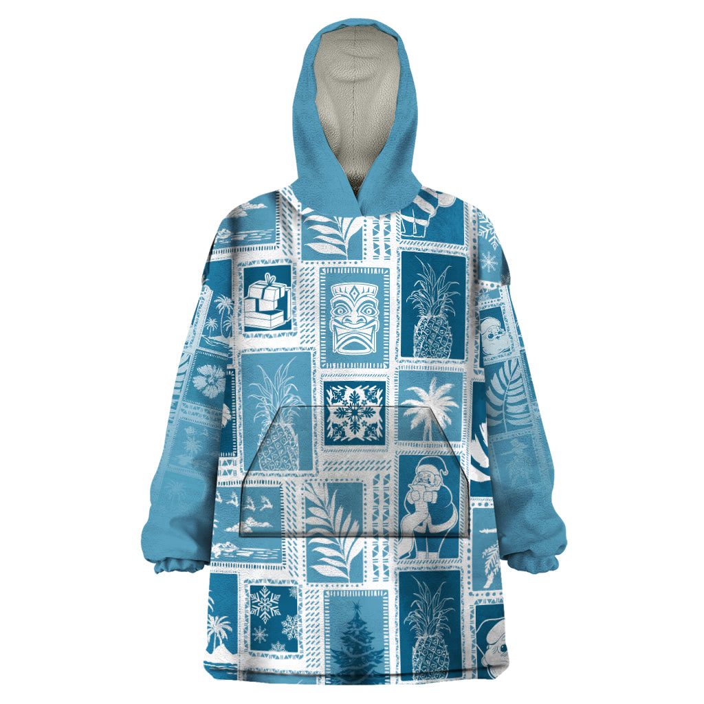 Hawaii Christmas Retro Patchwork Wearable Blanket Hoodie Aquamarine - Wonder Print Shop