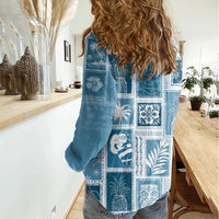 Hawaii Christmas Retro Patchwork Women Casual Shirt Aquamarine - Wonder Print Shop