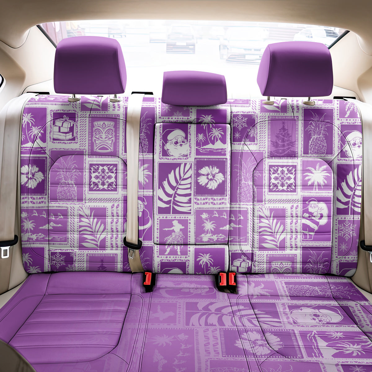 Hawaii Christmas Retro Patchwork Back Car Seat Cover Violet LT7 - Wonder Print Shop