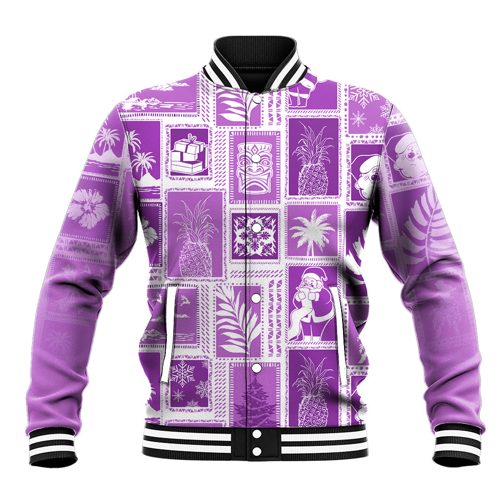 Hawaii Christmas Retro Patchwork Baseball Jacket Violet LT7 - Wonder Print Shop