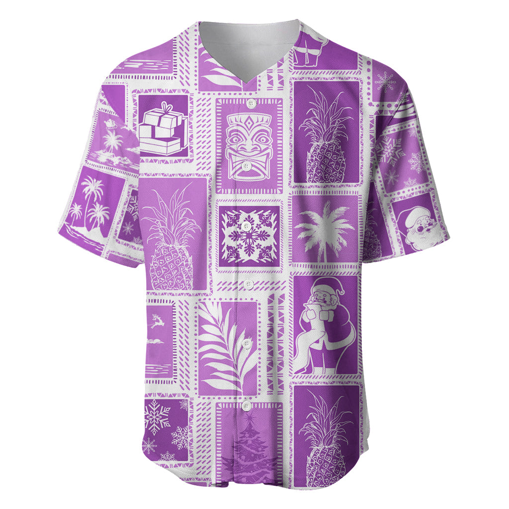 Hawaii Christmas Retro Patchwork Baseball Jersey Violet LT7 - Wonder Print Shop