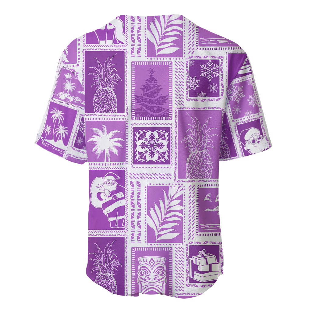 Hawaii Christmas Retro Patchwork Baseball Jersey Violet LT7 - Wonder Print Shop