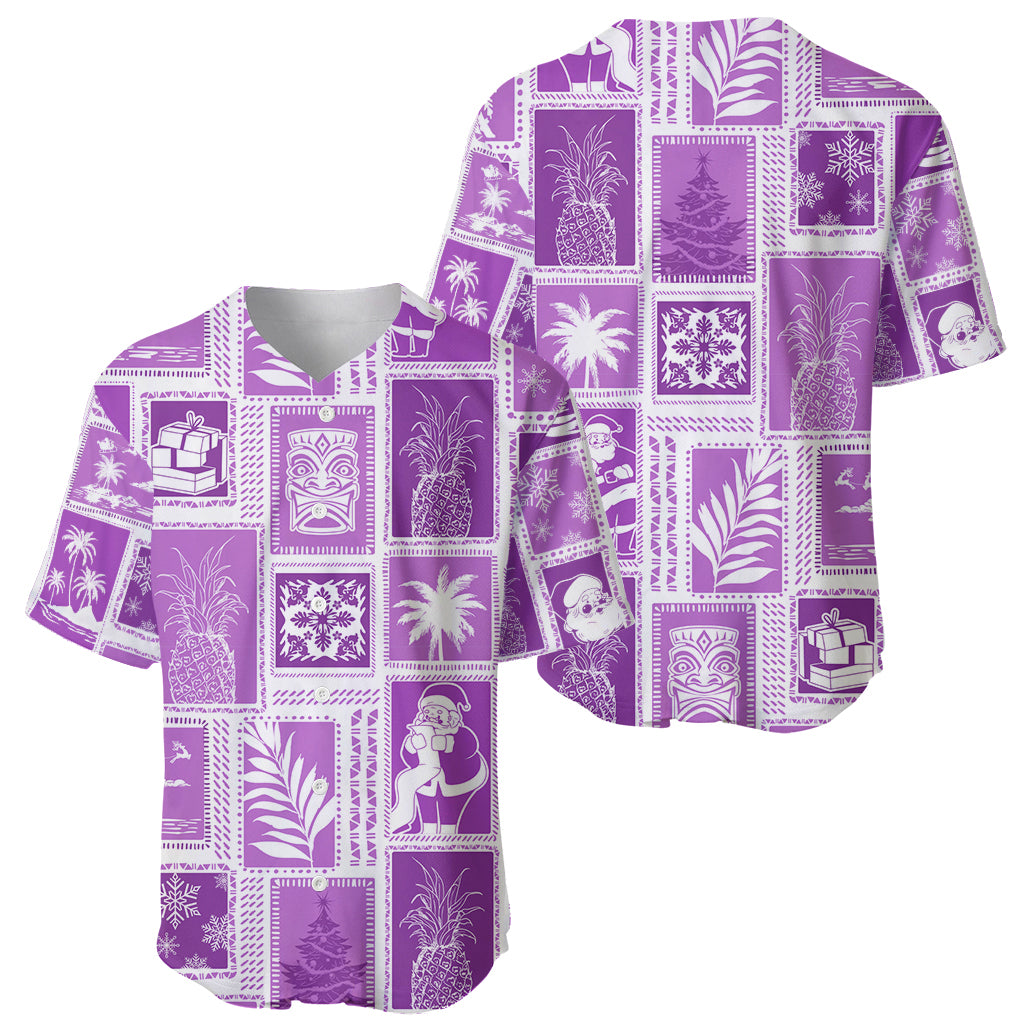 Hawaii Christmas Retro Patchwork Baseball Jersey Violet LT7 - Wonder Print Shop