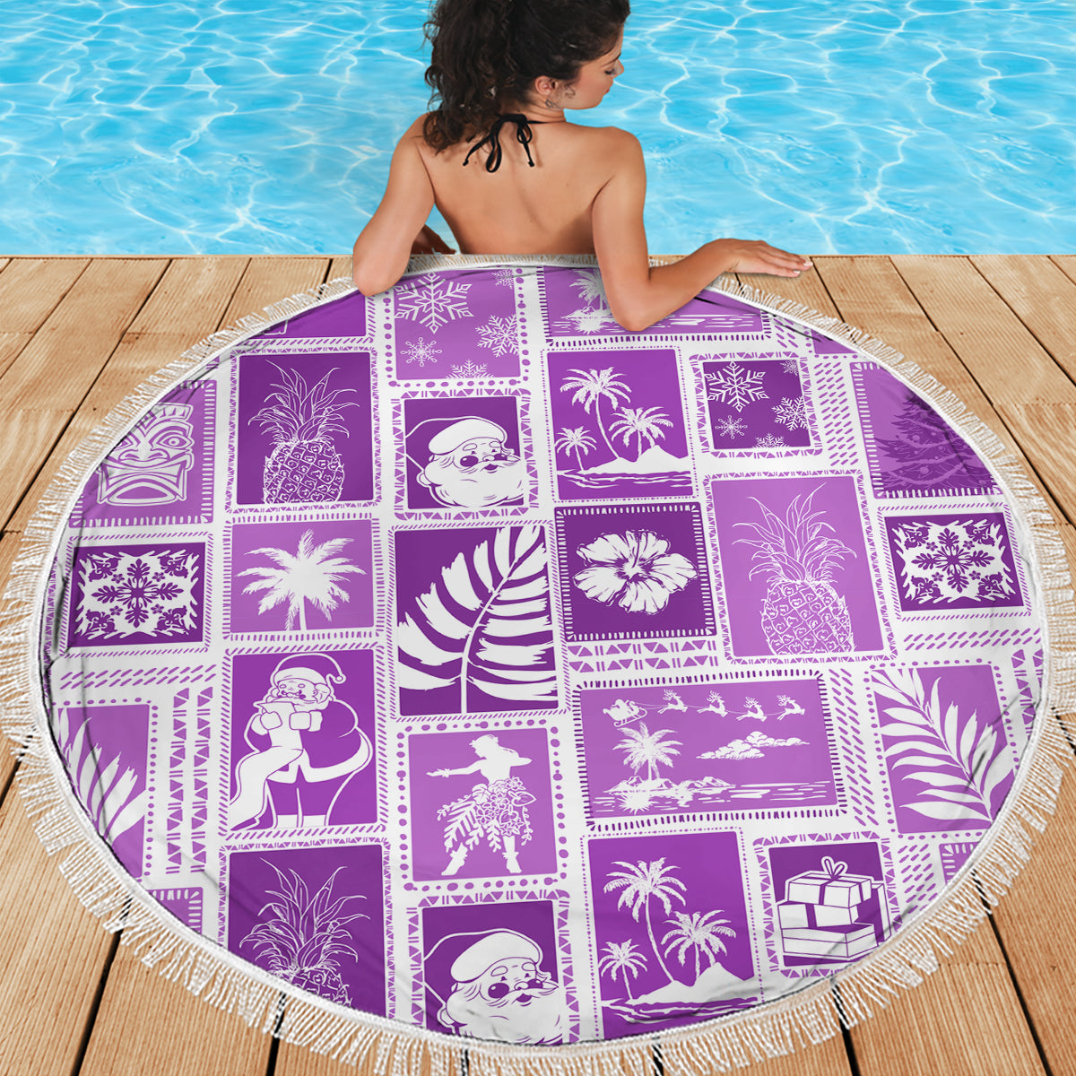 Hawaii Christmas Retro Patchwork Beach Blanket Violet LT7 - Wonder Print Shop