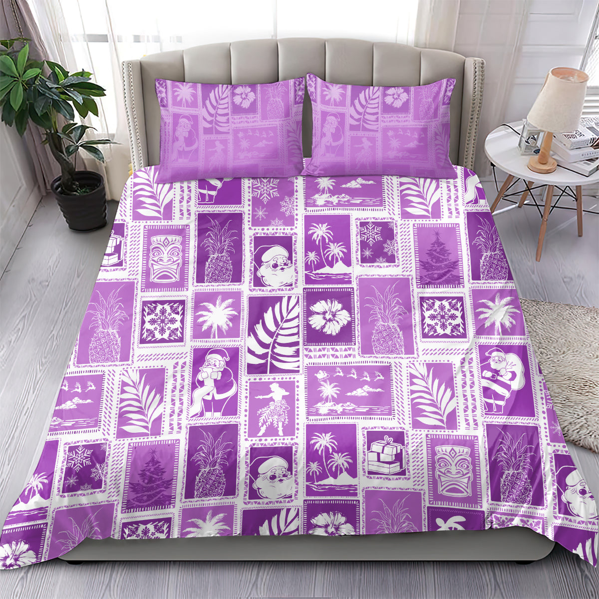 Hawaii Christmas Retro Patchwork Bedding Set Violet LT7 - Wonder Print Shop