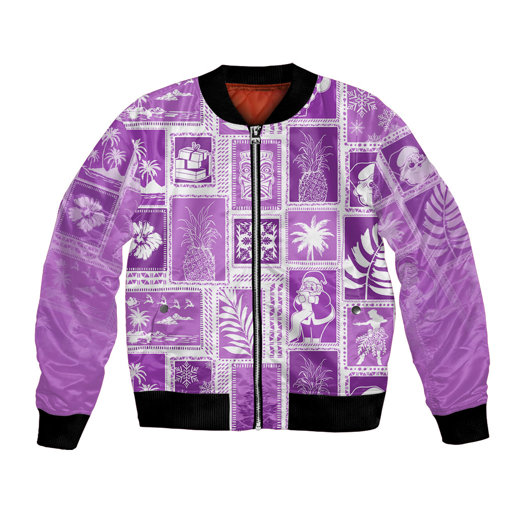 Hawaii Christmas Retro Patchwork Bomber Jacket Violet LT7 - Wonder Print Shop