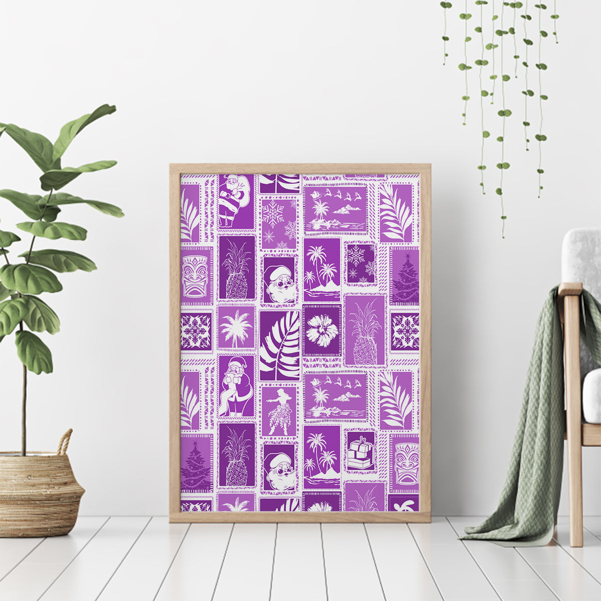 Hawaii Christmas Retro Patchwork Canvas Wall Art Violet LT7 - Wonder Print Shop