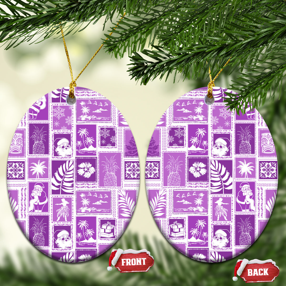 Hawaii Christmas Ceramic Ornament Retro Patchwork - Violet LT7 - Wonder Print Shop