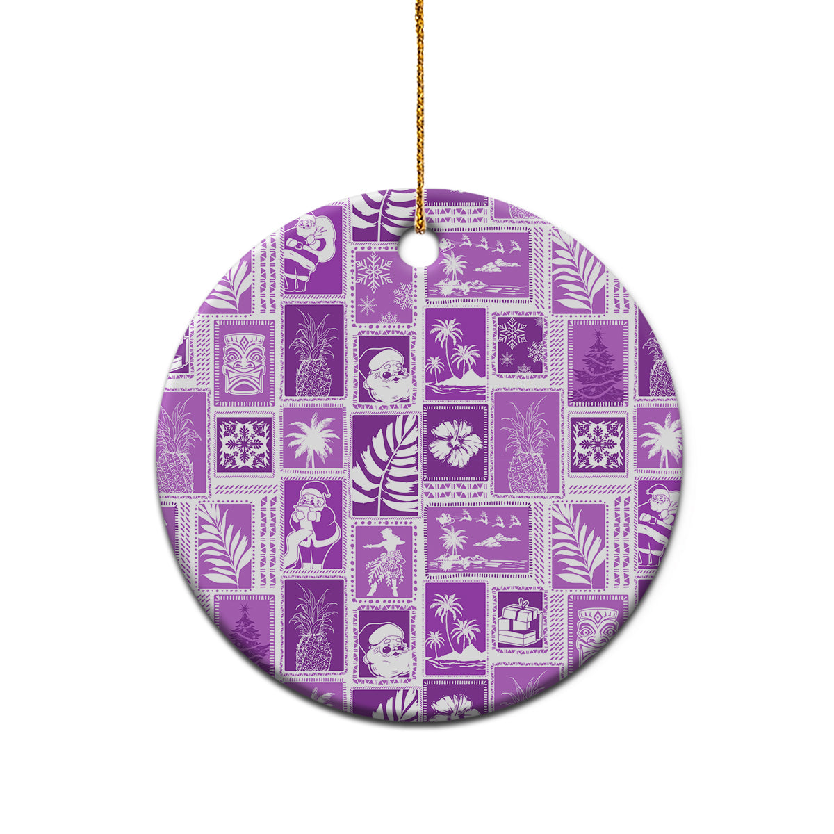 Hawaii Christmas Ceramic Ornament Retro Patchwork - Violet LT7 - Wonder Print Shop