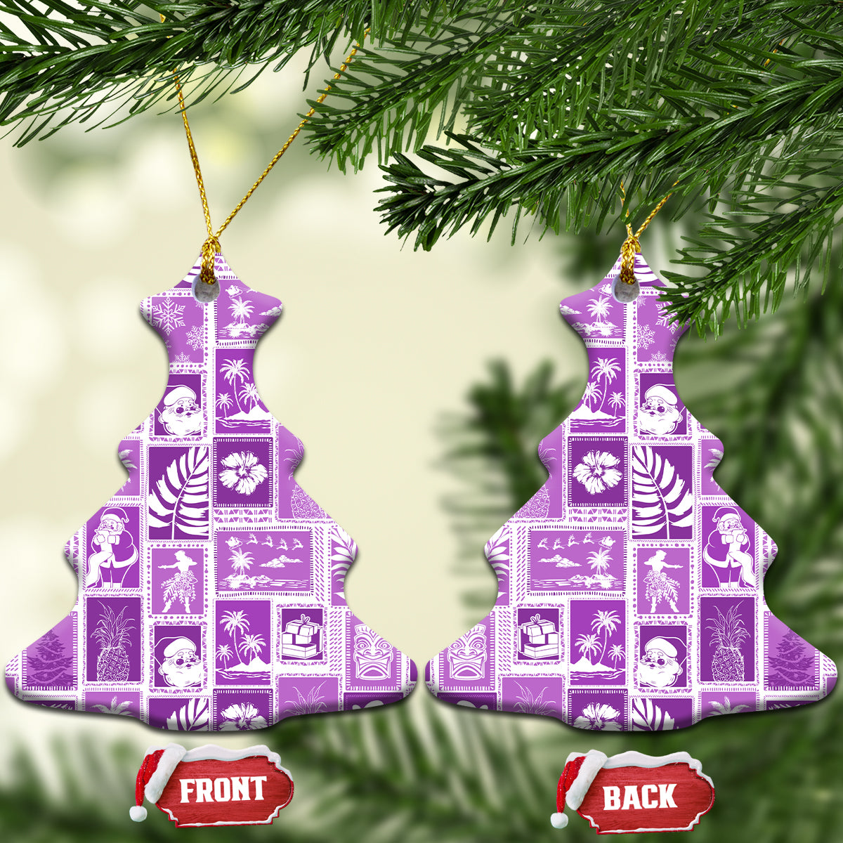 Hawaii Christmas Ceramic Ornament Retro Patchwork - Violet LT7 - Wonder Print Shop