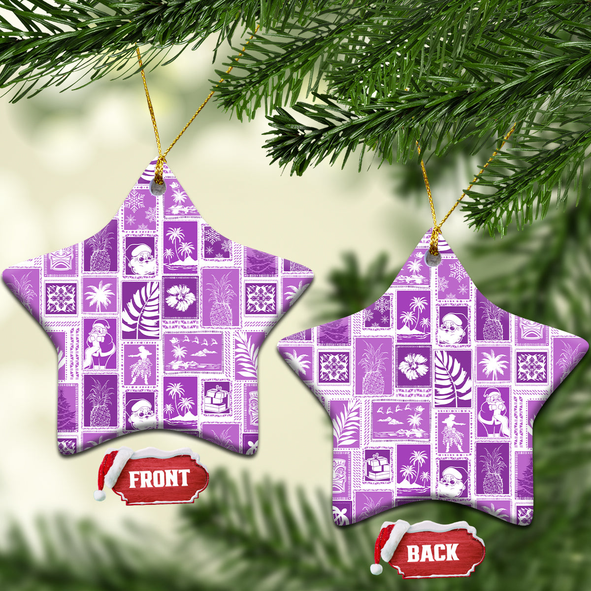 Hawaii Christmas Ceramic Ornament Retro Patchwork - Violet LT7 - Wonder Print Shop