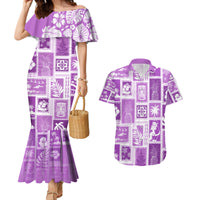 Hawaii Christmas Retro Patchwork Couples Matching Mermaid Dress and Hawaiian Shirt Violet LT7 - Wonder Print Shop