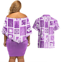 Hawaii Christmas Retro Patchwork Couples Matching Off Shoulder Short Dress and Hawaiian Shirt Violet LT7 - Wonder Print Shop