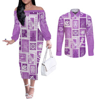 hawaii-christmas-retro-patchwork-couples-matching-off-the-shoulder-long-sleeve-dress-and-long-sleeve-button-shirt-violet
