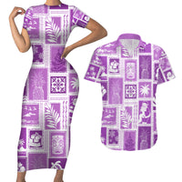 Hawaii Christmas Retro Patchwork Couples Matching Short Sleeve Bodycon Dress and Hawaiian Shirt Violet LT7 - Wonder Print Shop