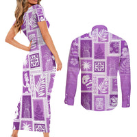 Hawaii Christmas Retro Patchwork Couples Matching Short Sleeve Bodycon Dress and Long Sleeve Button Shirt Violet LT7 - Wonder Print Shop