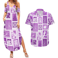 Hawaii Christmas Retro Patchwork Couples Matching Summer Maxi Dress and Hawaiian Shirt Violet LT7 - Wonder Print Shop