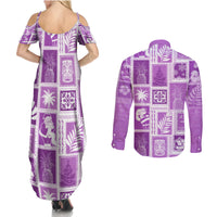 Hawaii Christmas Retro Patchwork Couples Matching Summer Maxi Dress and Long Sleeve Button Shirt Violet LT7 - Wonder Print Shop
