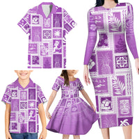 Hawaii Christmas Retro Patchwork Family Matching Long Sleeve Bodycon Dress and Hawaiian Shirt Violet LT7 - Wonder Print Shop