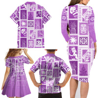 Hawaii Christmas Retro Patchwork Family Matching Long Sleeve Bodycon Dress and Hawaiian Shirt Violet LT7 - Wonder Print Shop