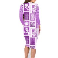 Hawaii Christmas Retro Patchwork Family Matching Long Sleeve Bodycon Dress and Hawaiian Shirt Violet LT7 - Wonder Print Shop