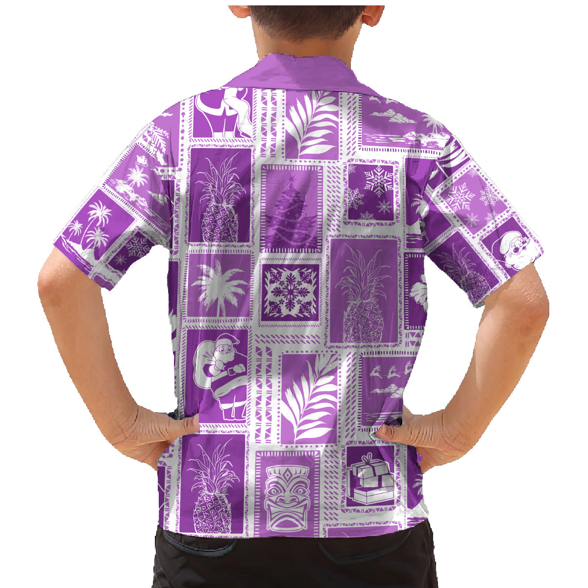Hawaii Christmas Retro Patchwork Family Matching Mermaid Dress and Hawaiian Shirt Violet LT7 - Wonder Print Shop