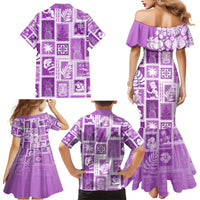 Hawaii Christmas Retro Patchwork Family Matching Mermaid Dress and Hawaiian Shirt Violet LT7 - Wonder Print Shop