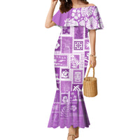 Hawaii Christmas Retro Patchwork Family Matching Mermaid Dress and Hawaiian Shirt Violet LT7 - Wonder Print Shop